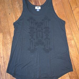 Dark grey tank w/floral embroidery